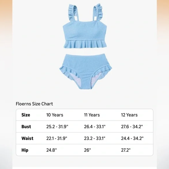 BOGO Girl's 2 Piece Bathing Suit Ruffle Trim Summer Bikini Swimsuit size 12Y - Picture 10 of 11